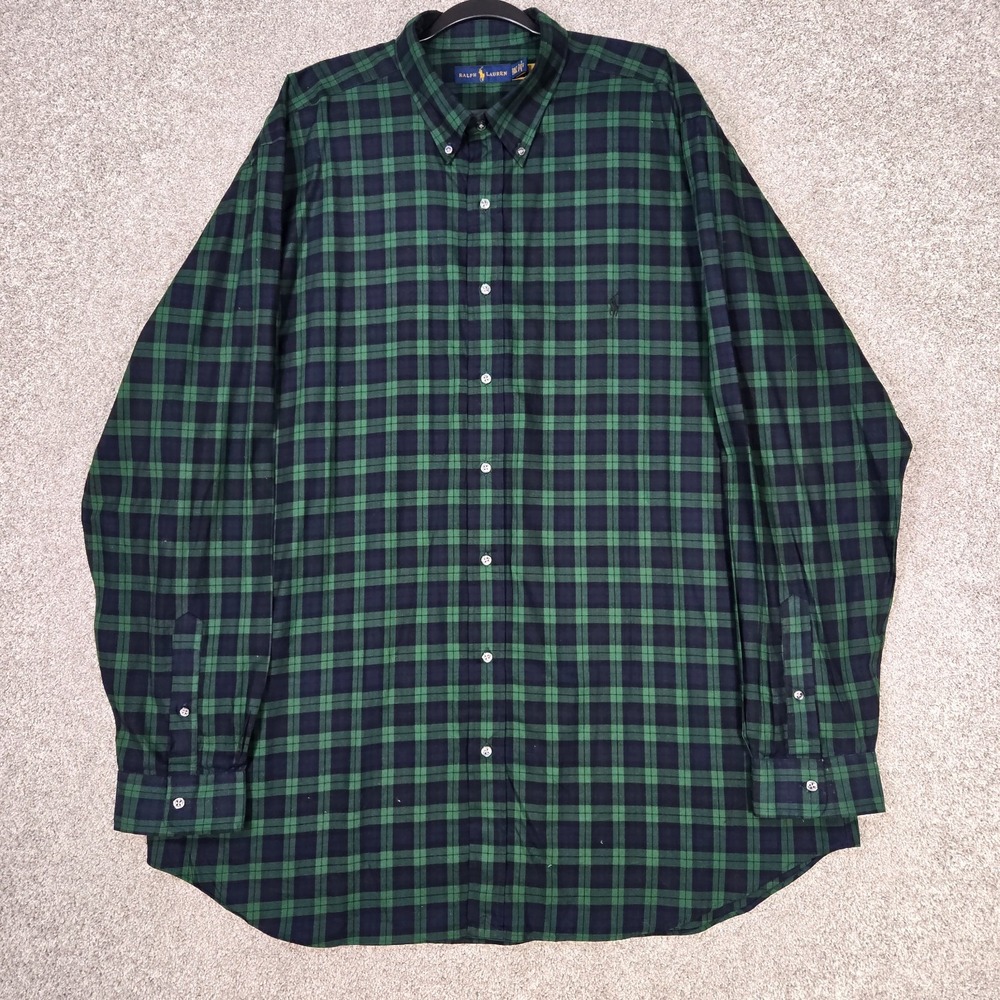 Ralph Lauren sport shirt Men's 2XLT Button down Long Sleeve green blue plaid